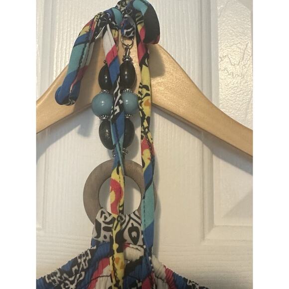 Magic Boho Maxi Dress Halter Beachy Hippie Blues Greens Yellows Beadsd DD03 - Picture 9 of 15